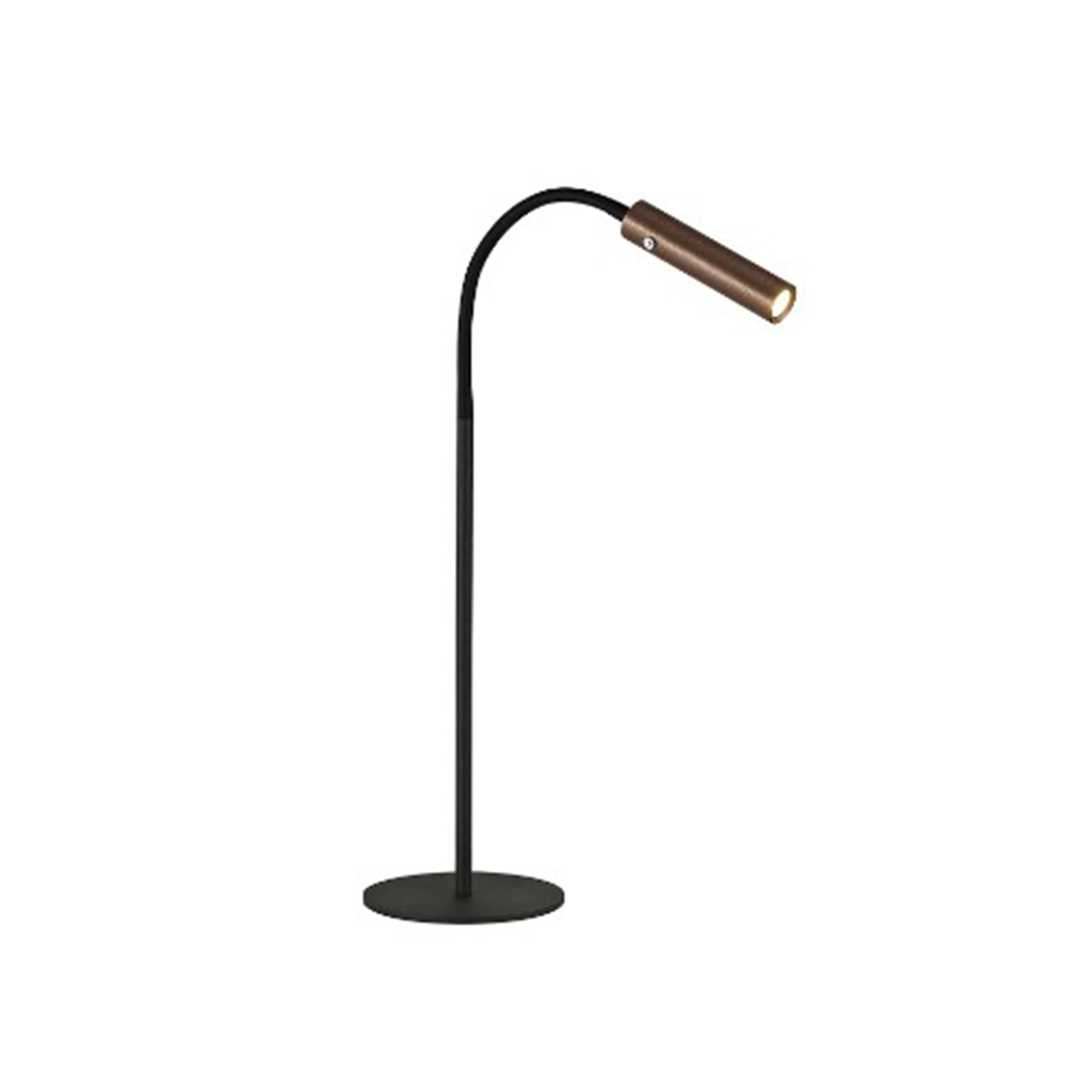 Spotlight table lamp with adjustable head, in black with a copper head. Dimensions: H:490-860 W:170-535 mm Intergrated bulb included Delivery: 4-6 days